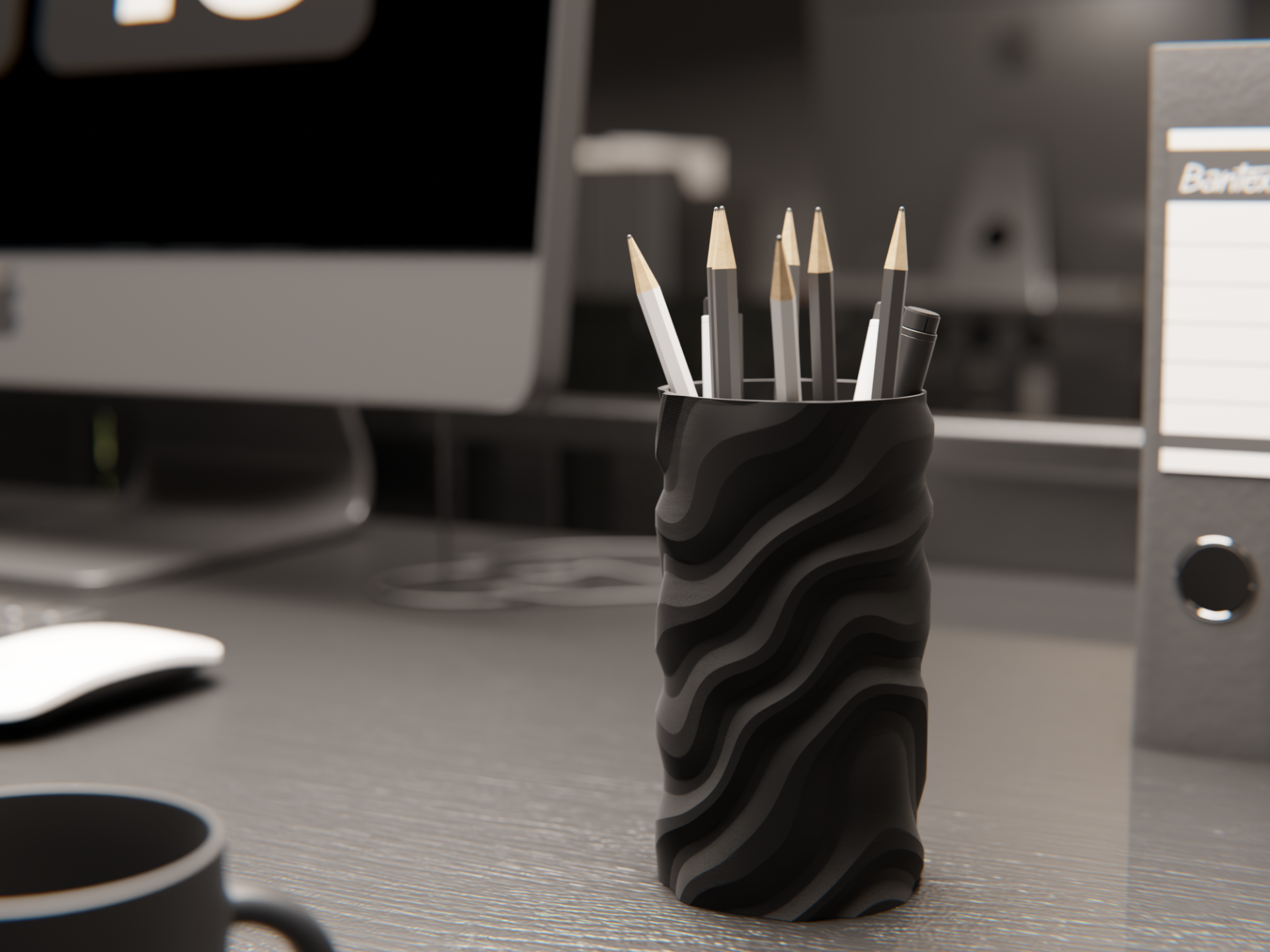 Wave Texture Desk Organizer – Modern Minimal 3D Printed Pen Holder