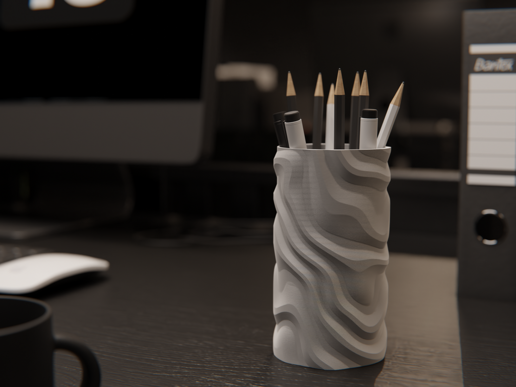 Wave Texture Desk Organizer – Modern Minimal 3D Printed Pen Holder