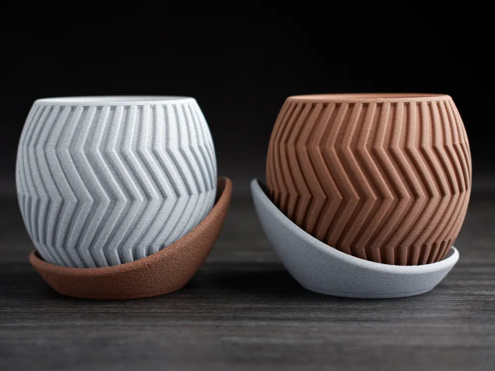 7Art 3D Geometric Textured Plant Pot with Drainage Tray – Modern Decorative Planter