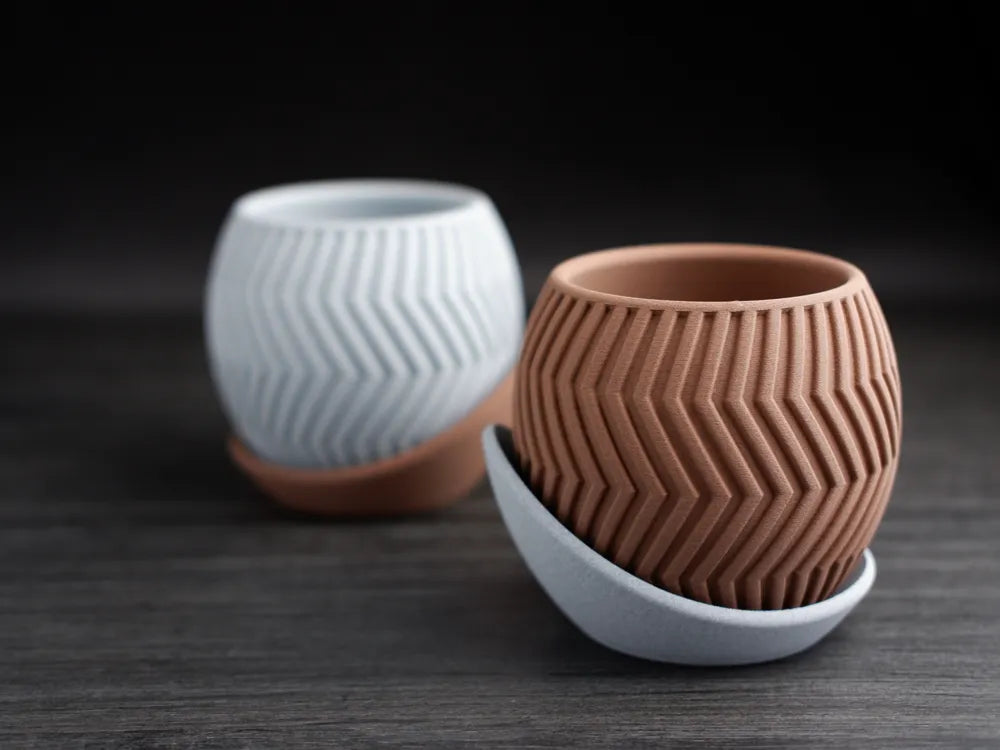 7Art 3D Geometric Textured Plant Pot with Drainage Tray – Modern Decorative Planter