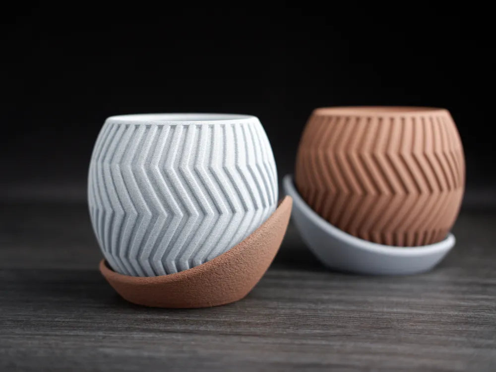 7Art 3D Geometric Textured Plant Pot with Drainage Tray – Modern Decorative Planter