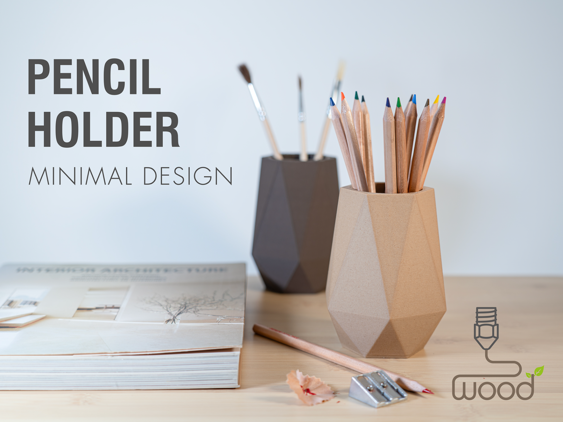 Minimal Geometric Wooden Pencil Holder – Modern Desk Organizer for Home & Office