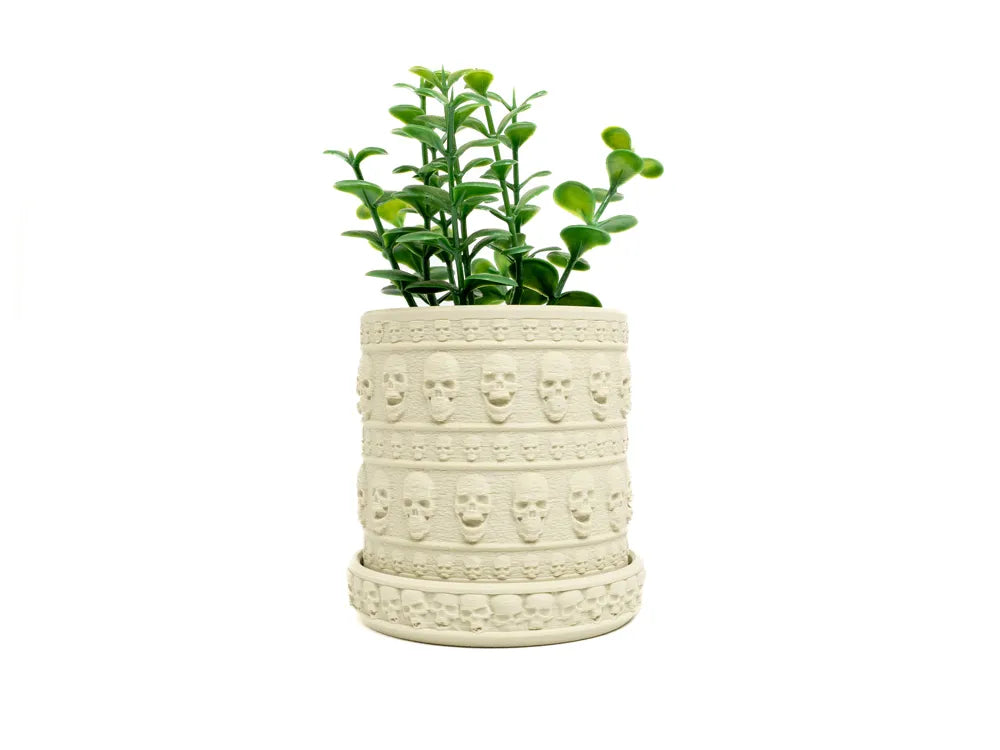 7Art 3D Textured Cylindrical Plant Pot with Tray – Modern Decorative Succulent Planter