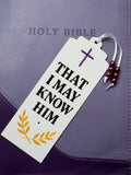 Christian Bible Bookmark – “That I May Know Him” Cross Design Bookmark with Beads | Inspirational Religious Gift