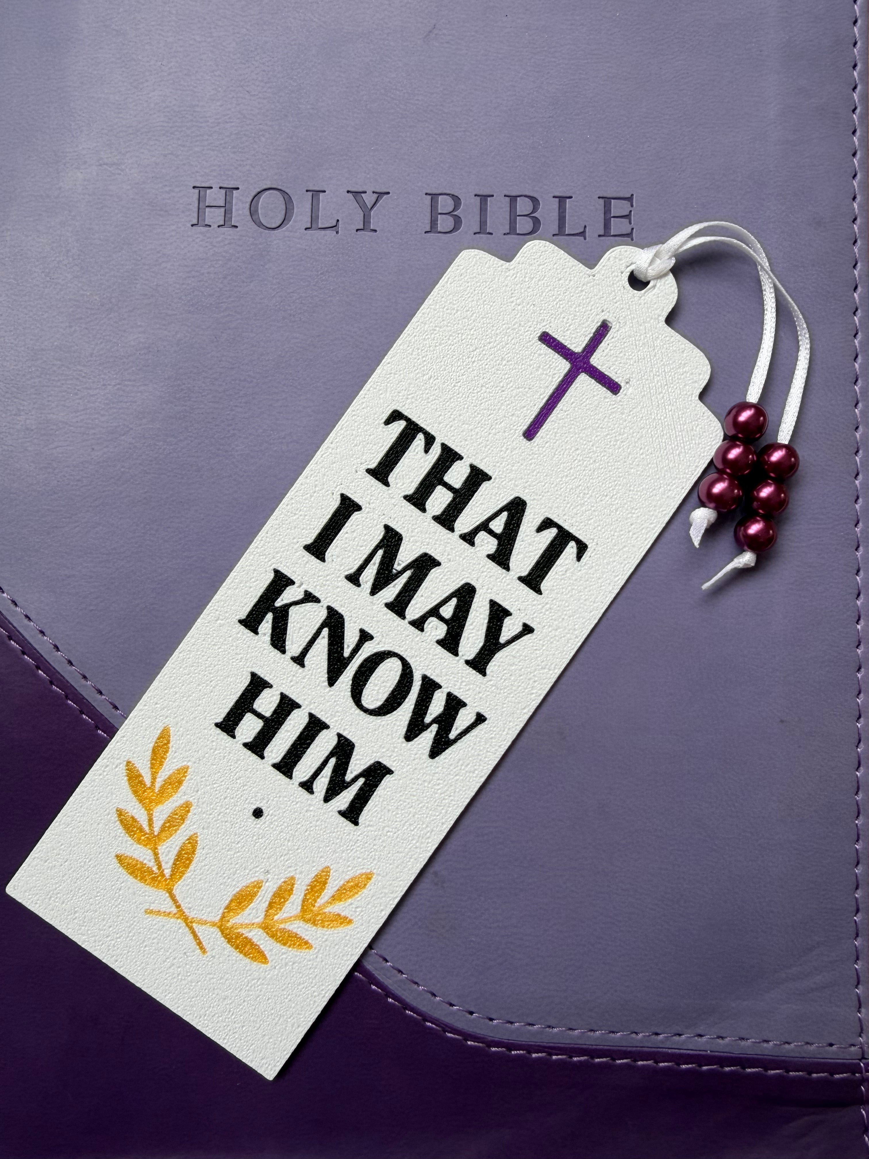Christian Bible Bookmark – “That I May Know Him” Cross Design Bookmark with Beads | Inspirational Religious Gift