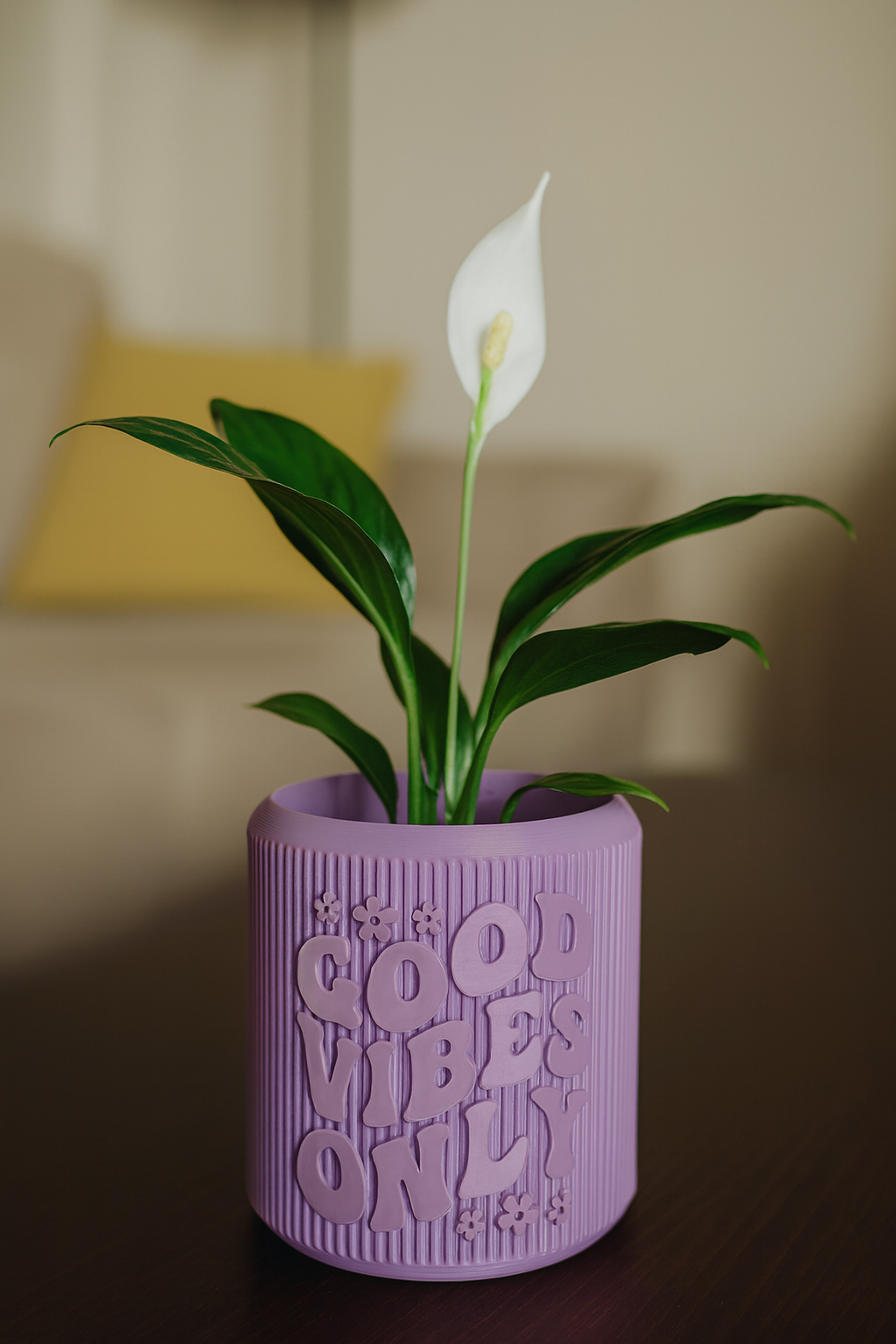 Sevenart3D “Good Vibes Only” Purple Planter Pot – Modern Decorative Indoor Plant Holder