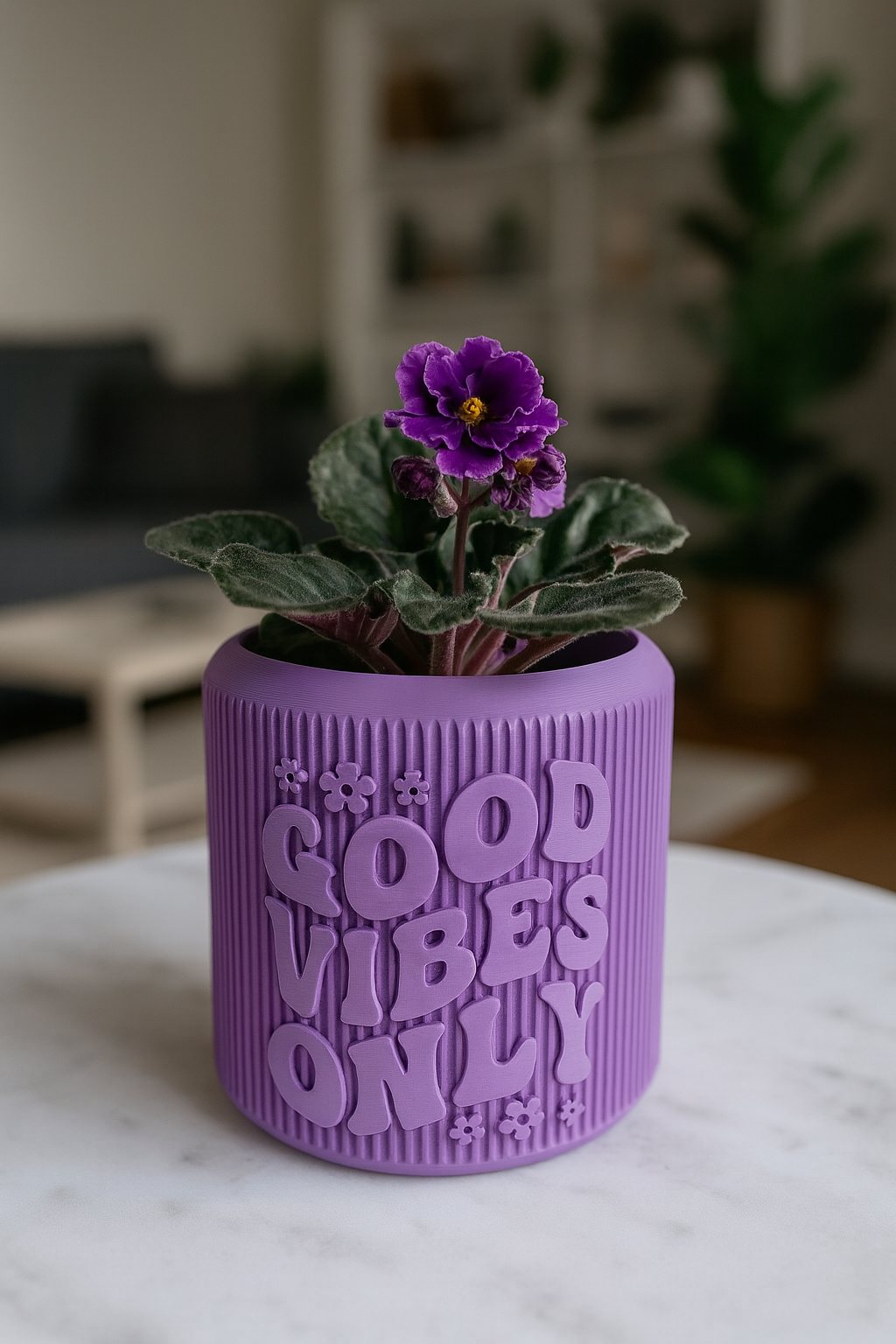 Sevenart3D “Good Vibes Only” Purple Planter Pot – Modern Decorative Indoor Plant Holder