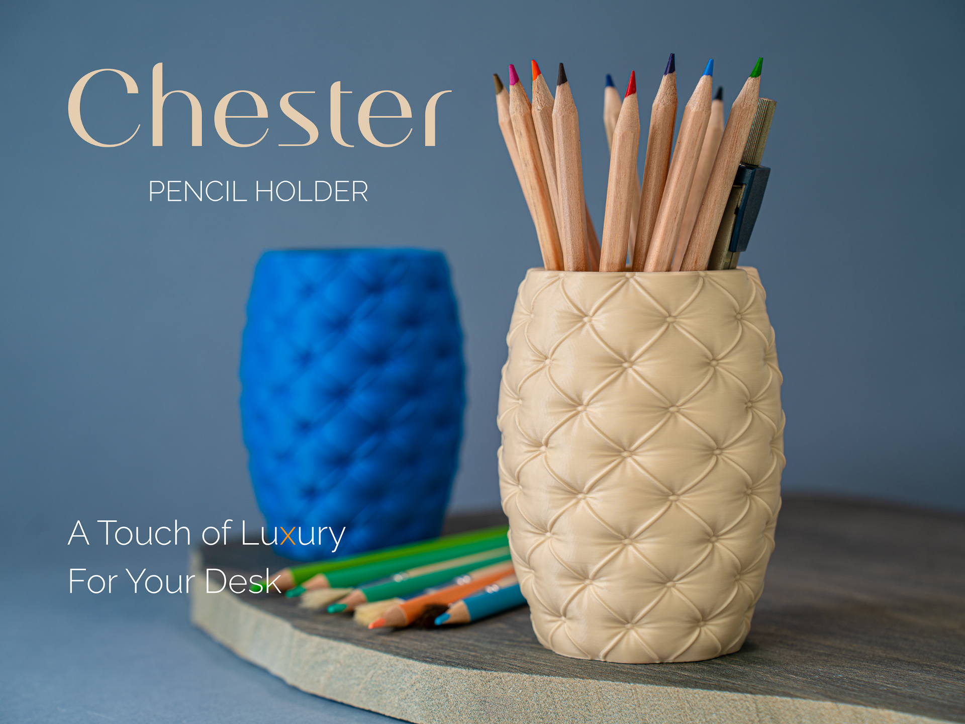 Chester Luxury Pencil Holder – Elegant Textured Desk Organizer