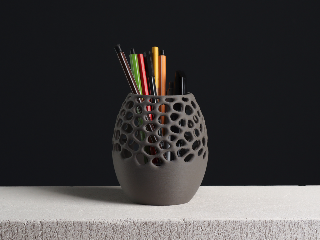 Modern Voronoi Pencil Holder – Minimal Desk Organizer (3D Printed) (SIZE APPROX: 12 CM)