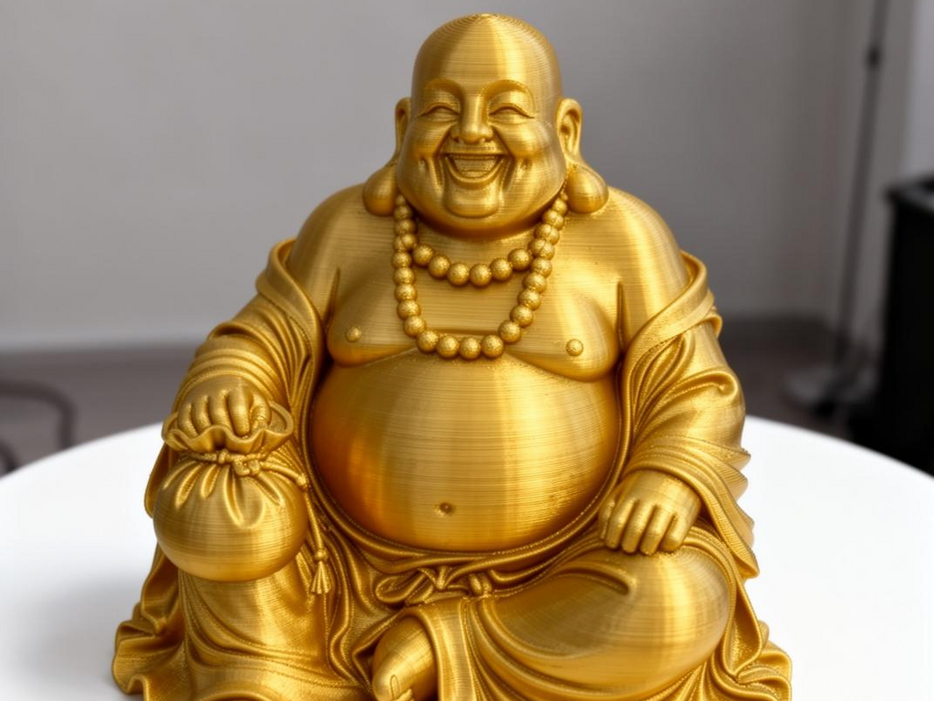 Golden Laughing Buddha Statue – 3D Printed Lucky Buddha Idol for Home Decor, Wealth & Prosperity Feng Shui Figurine