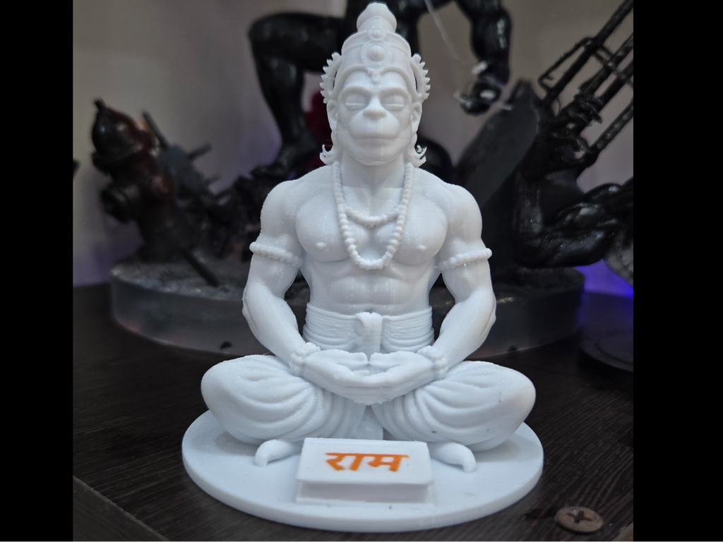 Meditating Lord Hanuman Statue – 3D Printed Hanuman Idol with Ram Naam for Home Temple, Spiritual Decor & Meditation