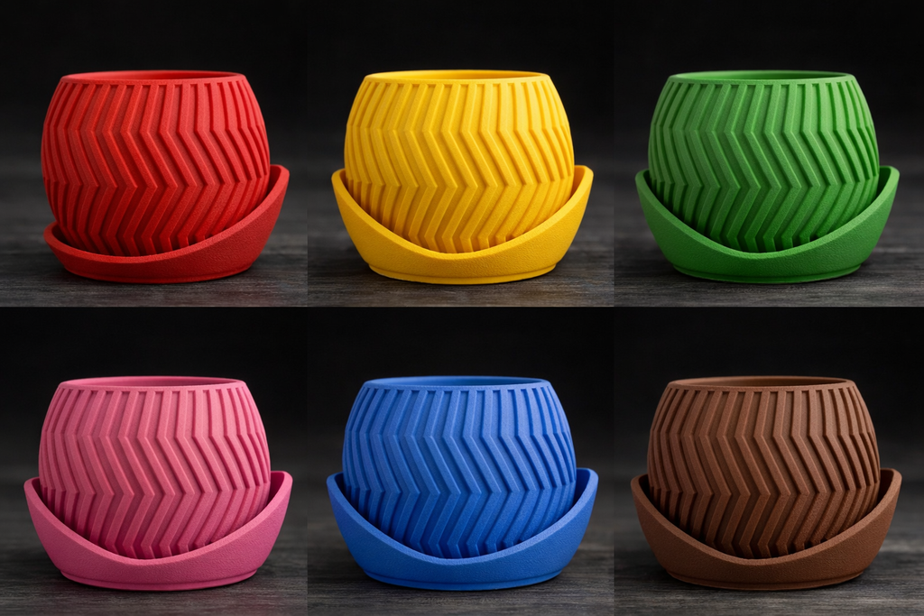 7Art 3D Geometric Textured Plant Pot with Drainage Tray – Modern Decorative Planter