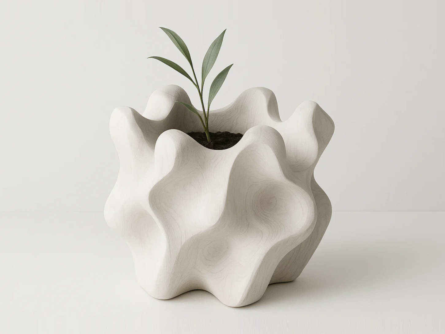 Organic Wave Wooden Planter Pot – Minimalist Sculptural Plant Holder