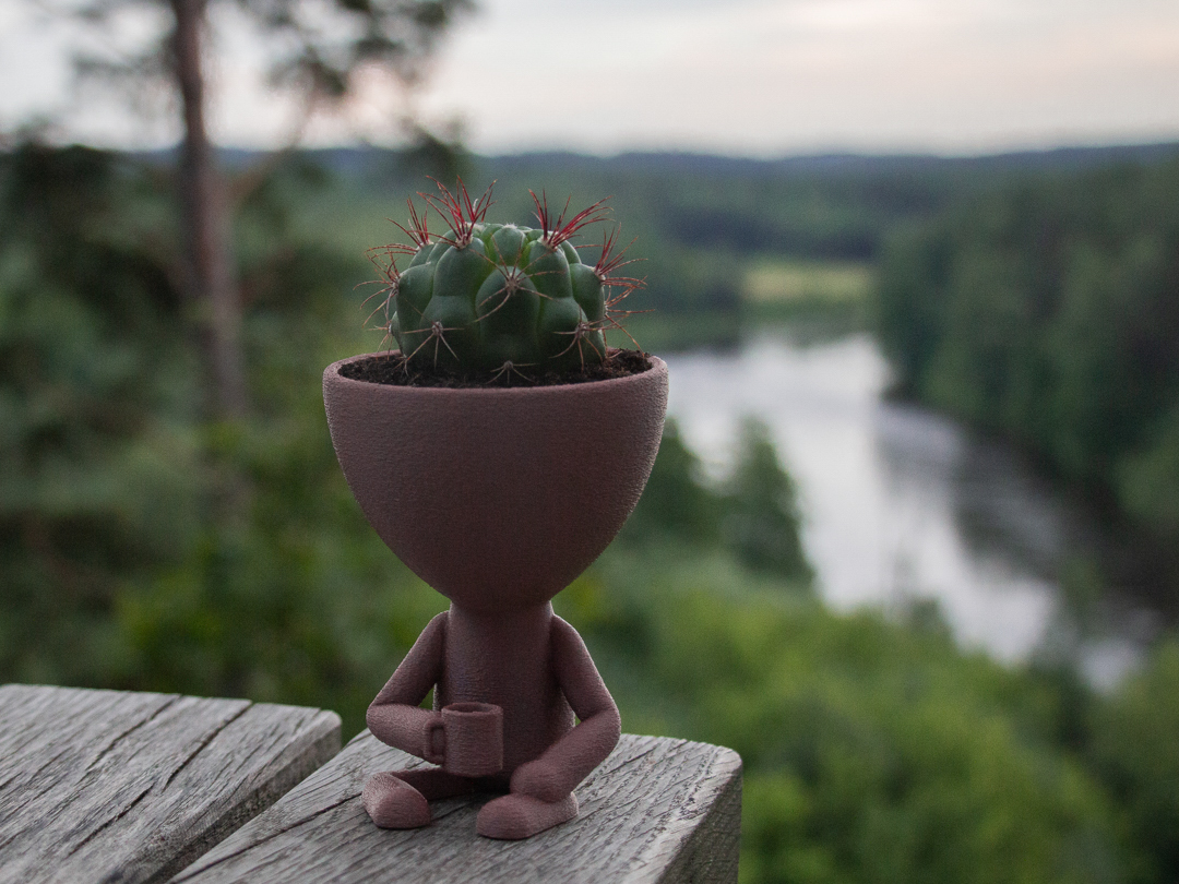 Cute Cactus Planter Figurine with Coffee Cup – Decorative Mini Plant Pot